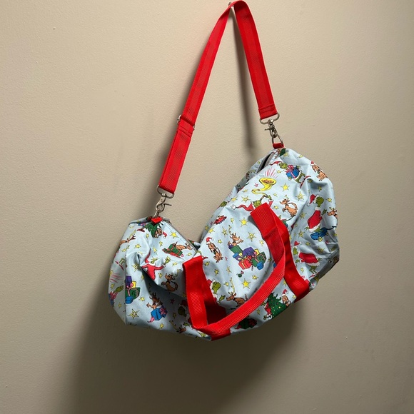 Grinch Pottery Barn Kids Blue Travel Bag with Red Straps - Picture 1 of 3